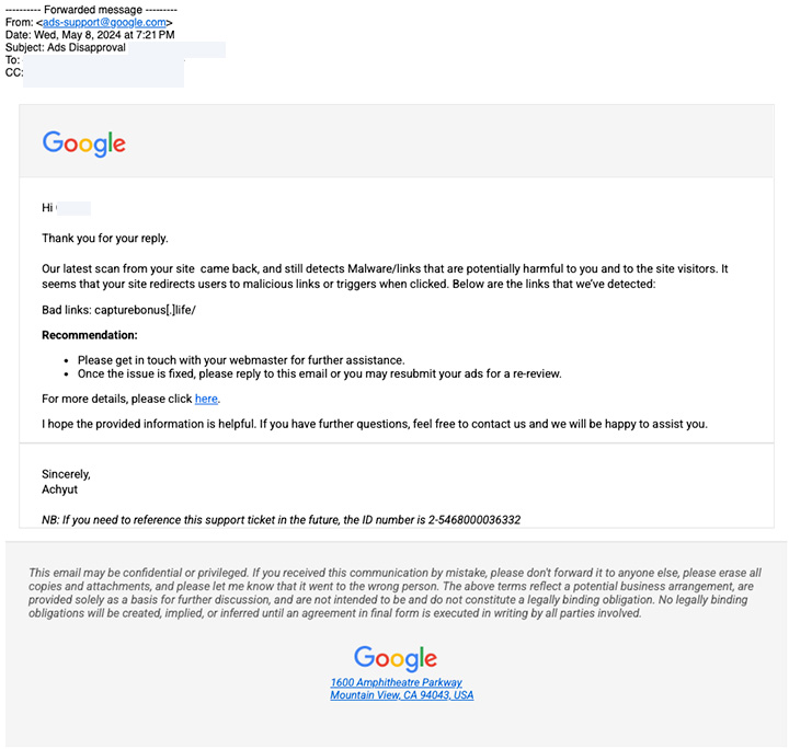Google Ads Review Mail
