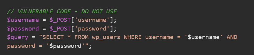 wordpress sql injection code sample